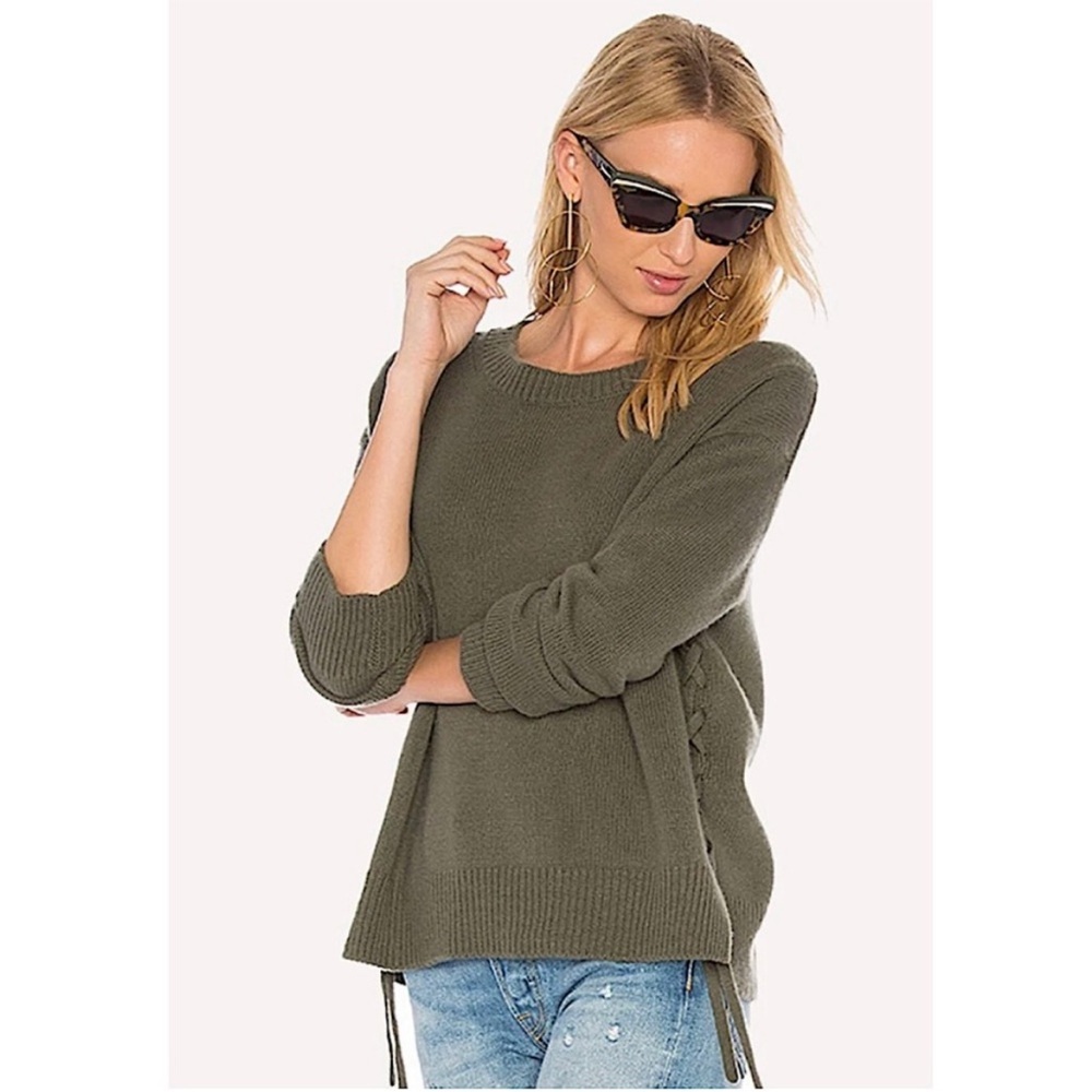 VINCE - 100 % Cashmere Lace-up Pullover Sweater in Olive Green (Size XS)